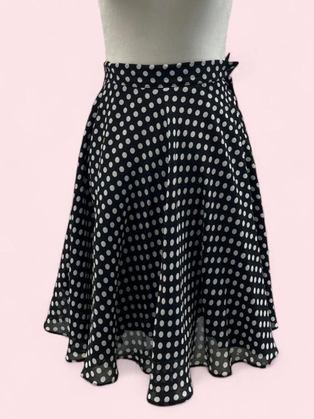 Y2K Polka Dot A-Line Retro Midi Skirt - Black with White Dots
